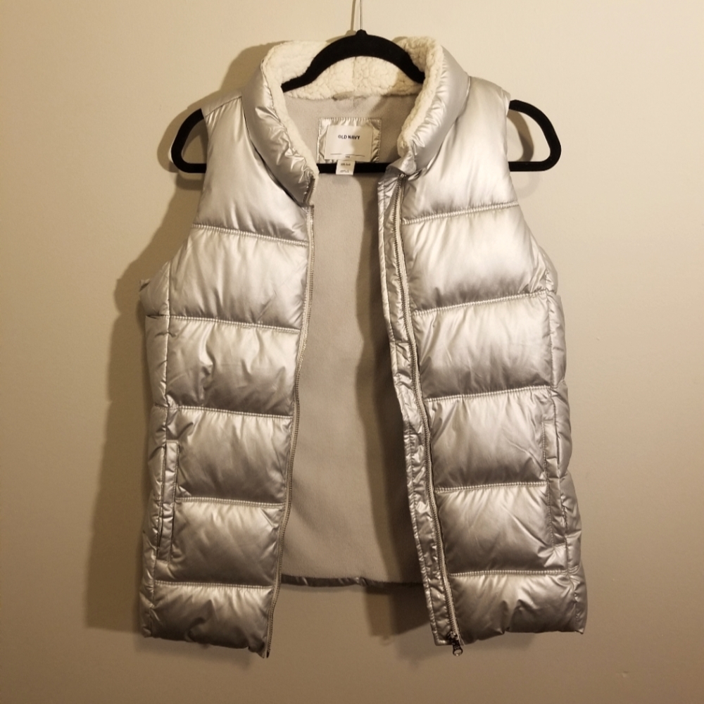Metallic Silver Old Navy Puffer Vest
